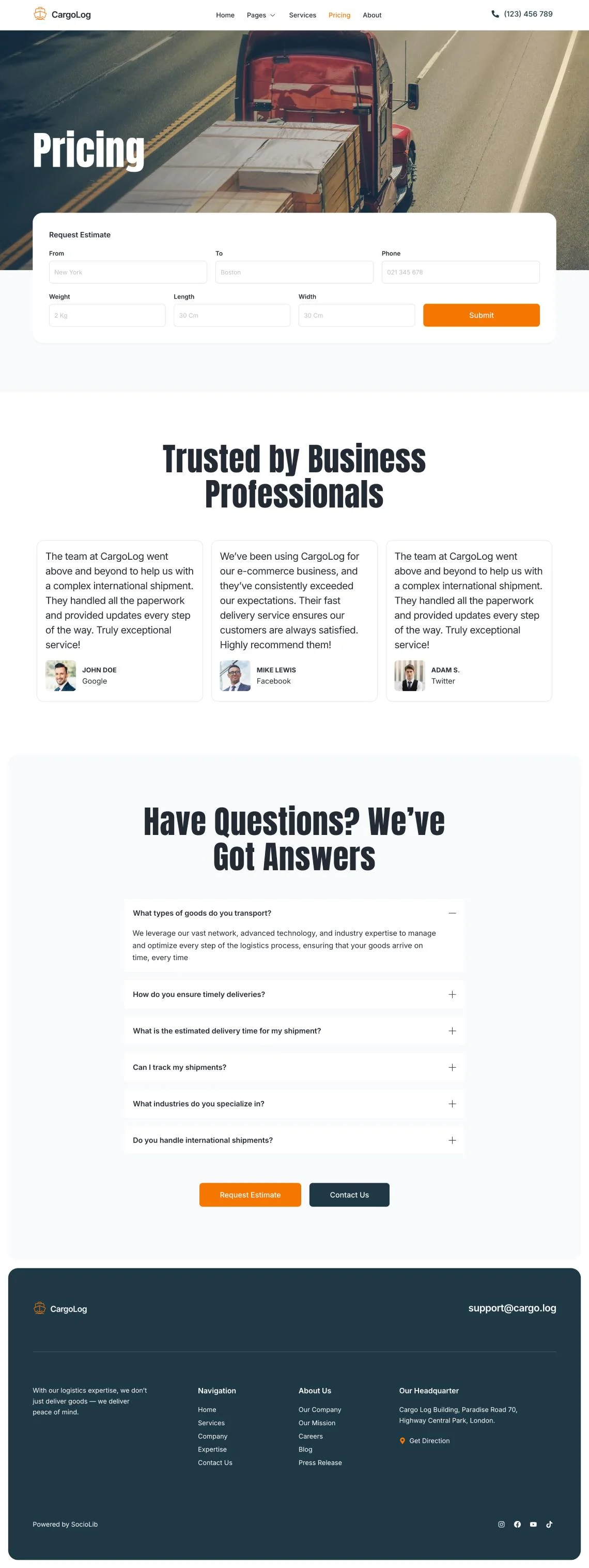 Cargolog Logistic Cargo & Transportation Elementor Template Kit