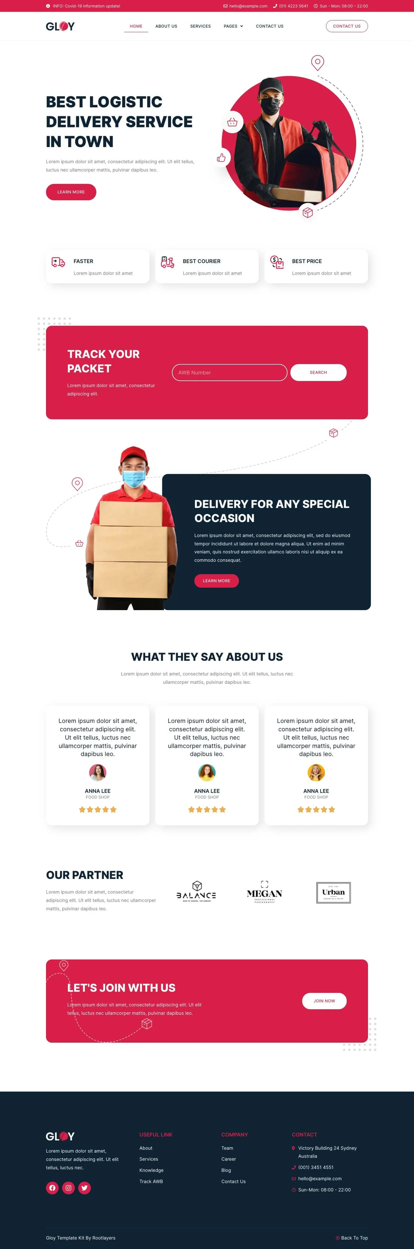 Gloy Logistic & Transportation Delivery Elementor Template Kit