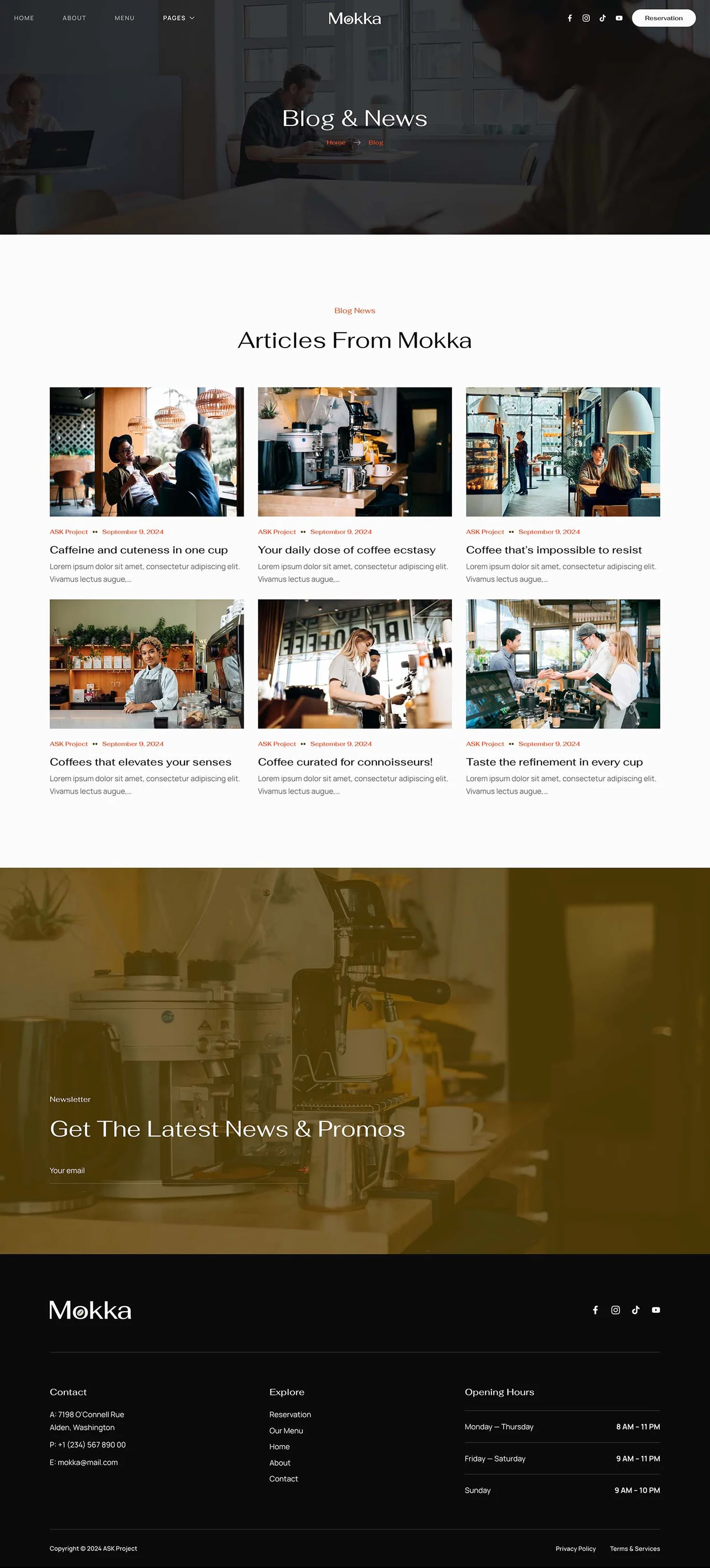 Mokka Coffee Shop & Cafe Elementor Template Kit